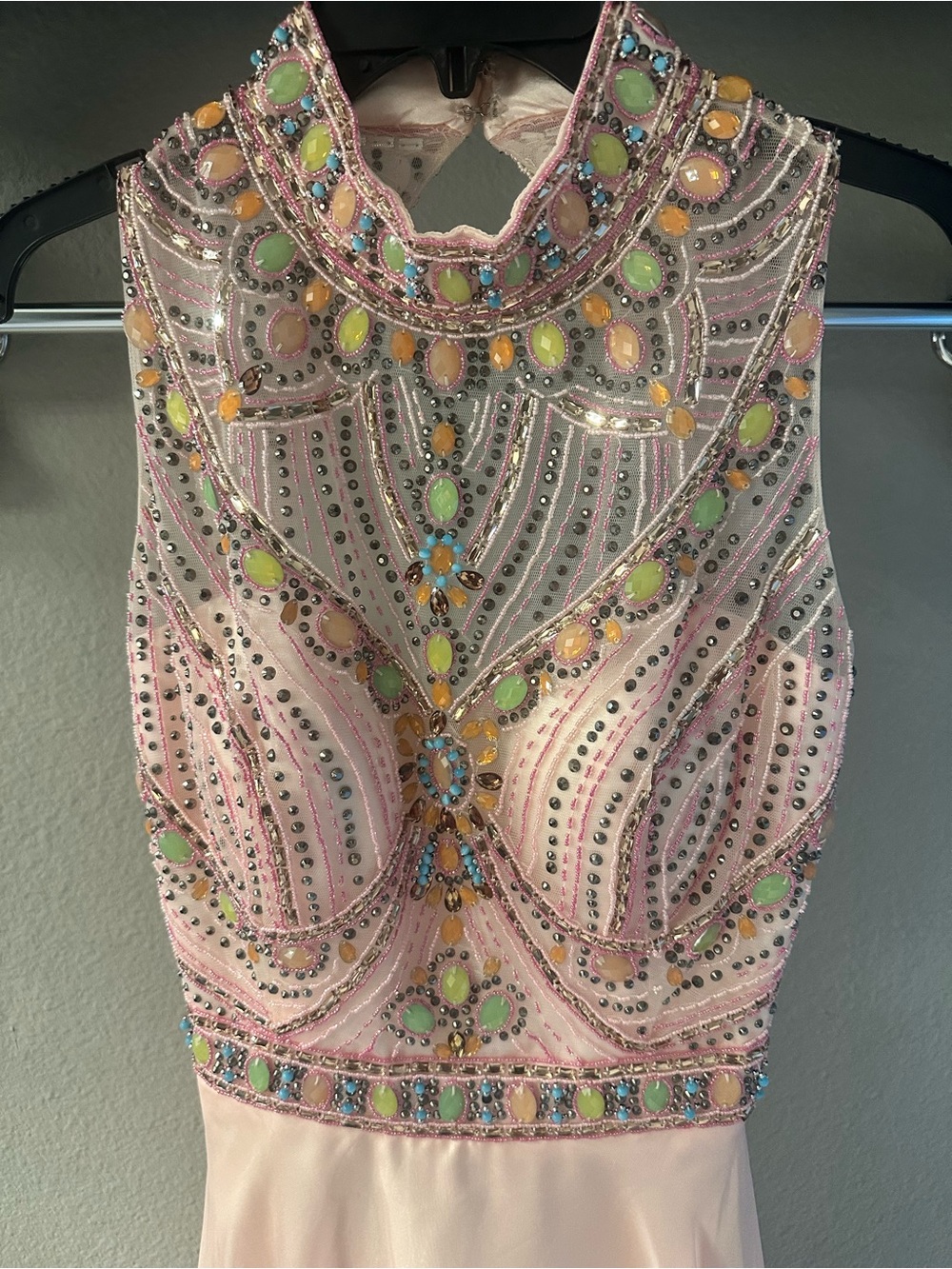 Alyce Paris Pink Beaded Prom Dress with Multicolor Gem Accents